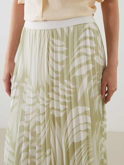 Beli Lastikli Desenli ?ifon Pileli Etek