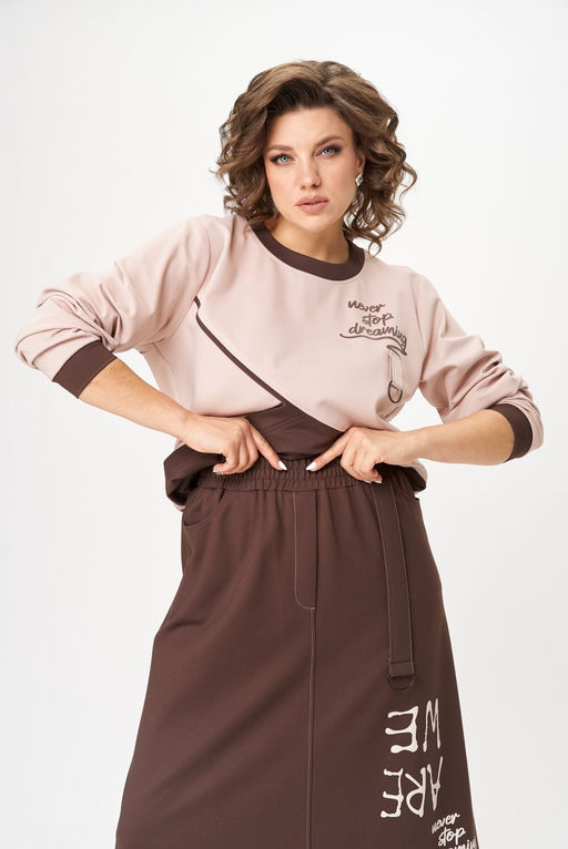 Костюм Aira Style 24129 пудра+коричневый  фото 4