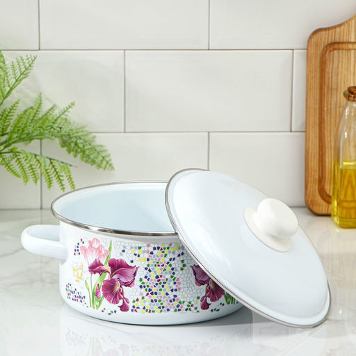 Кастрюля эмалированная «Мозаика», 3 л, d=20 см, индукция, белая