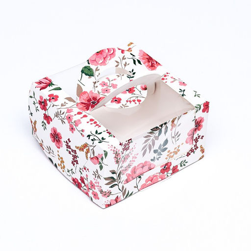 Коробка под бенто - торт с окном Цветочная роспись, 14?14?8 см