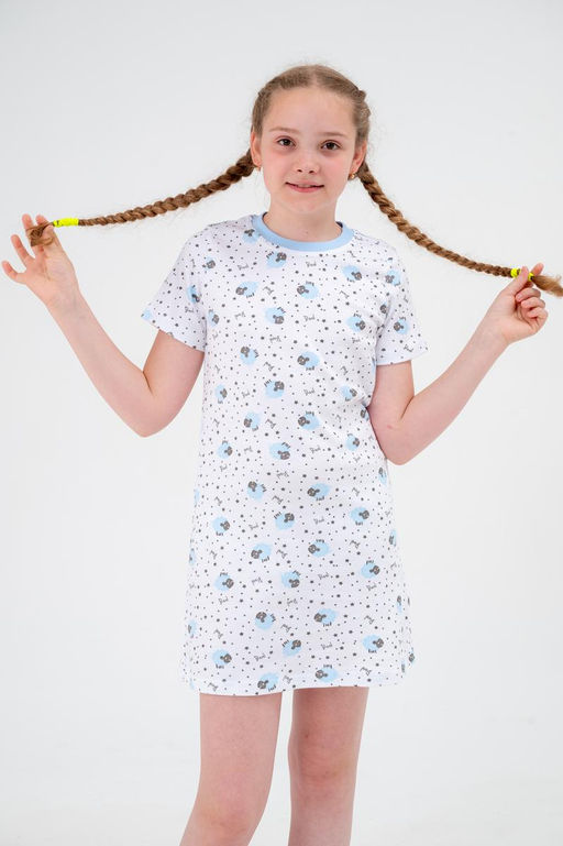 Ночная сорочка подростковая из интерлока Ласка овечки голубой - Амадэль фото 2