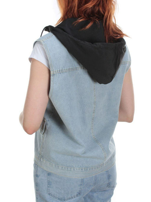 803 BLUE/BLACK Джинсовый жилет женский (100% хлопок) - Фабричный китай фото 6