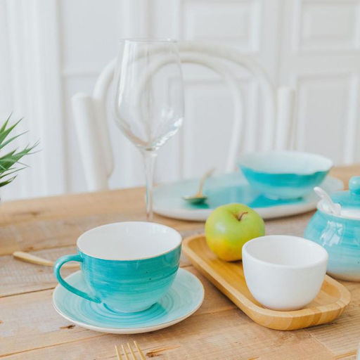 Чайная пара Доляна Млечный путь, 2 предмета: чашка 220 мл, блюдце d=13.5 см, фарфор, бирюзовая