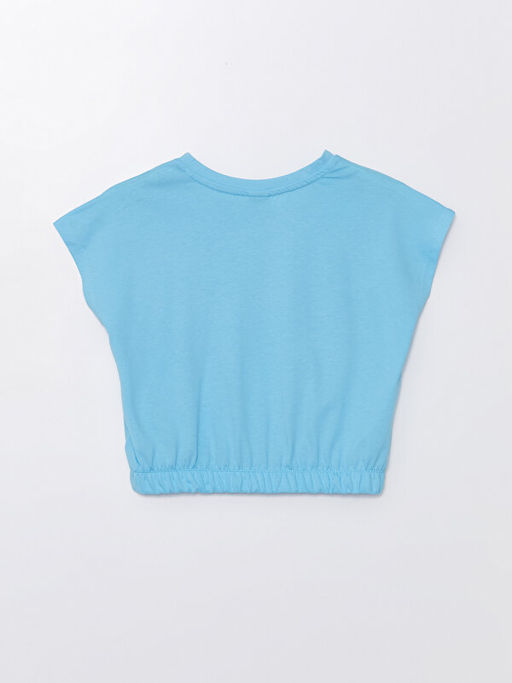 Bisiklet Yaka Bask?l? K?sa Kollu K?z ?ocuk Crop Ti??rt - Waikiki фото 3