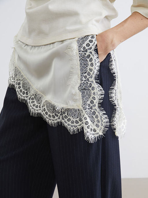 Bisiklet Yaka Dantel Detayl? Kad?n Ti??rt