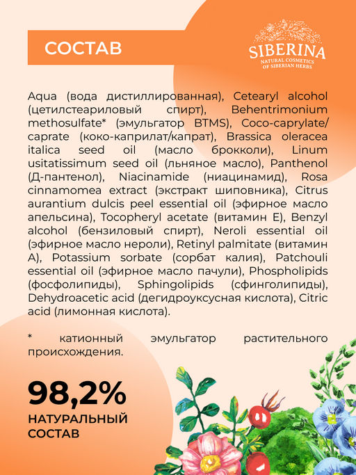 Кондиционер с церамидами и комплексом витаминов A, C, E, F, PP для тонких и ослабленных волос SIBERINA