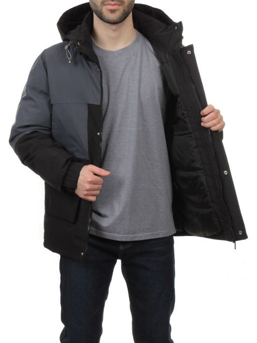 8875 BLACK GRAY Куртка мужская зимняя облегченная (130 гр. холлофайбер) - Фабричный китай фото 7