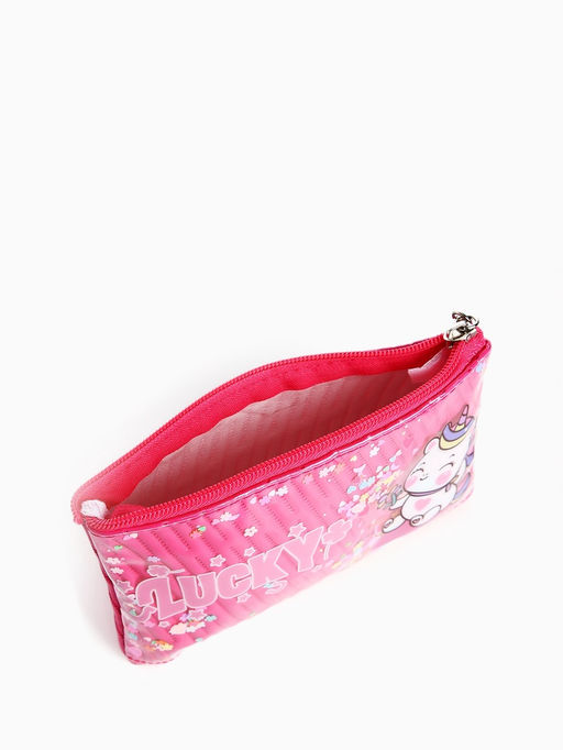 Косметичка на молнии плоская, с подкладкой, маленькая, с принтом, малиновая - Simaland фото 3
