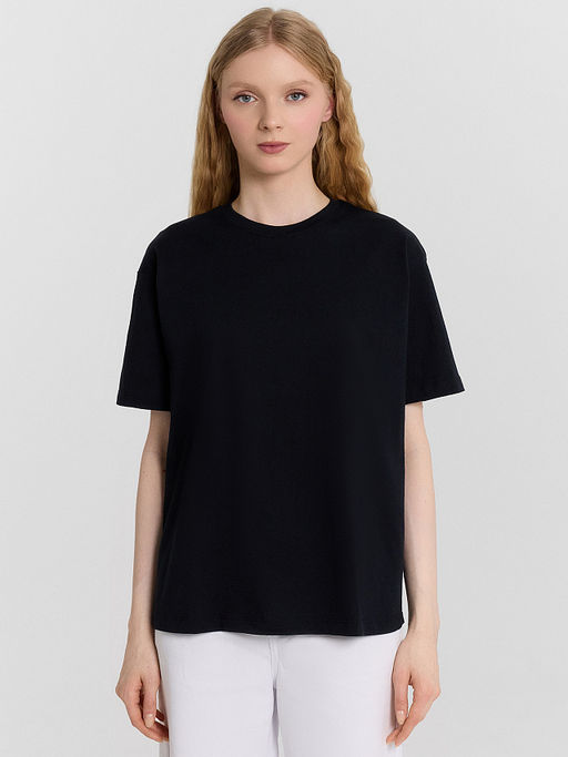 Хлопковая свободная футболка черного цвета черный 112678 - Mark formelle фото 7