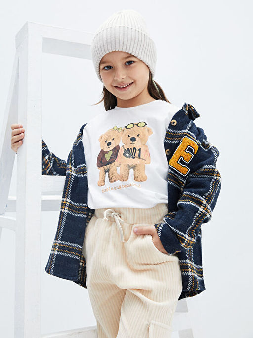 Bisiklet Yaka Bask?l? Uzun Kollu Pamuklu K?z ?ocuk Ti??rt - Waikiki фото 3