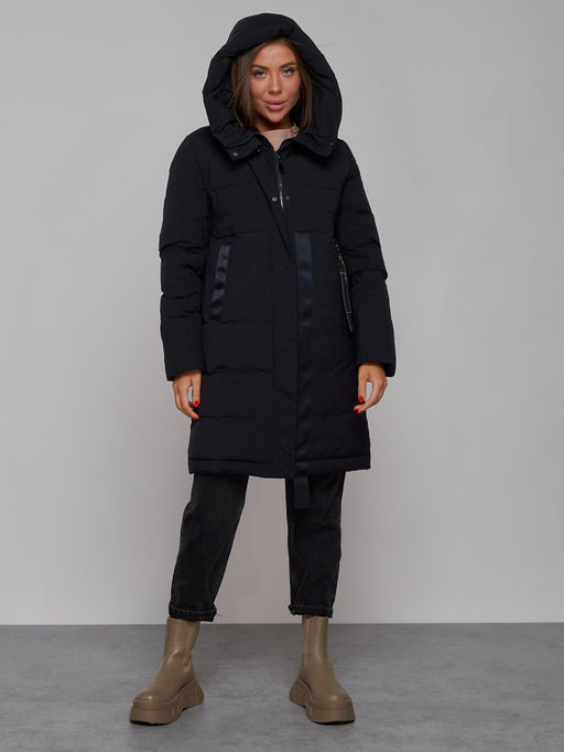 Пальто утепленное молодежное зимнее женское черного цвета 59018Ch - Mtforce фото 6