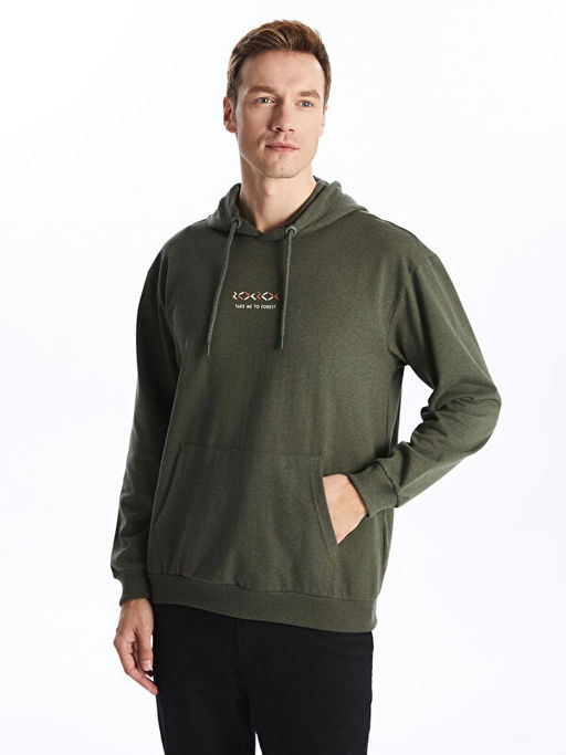Uzun Kollu Bask?l? Erkek Hoodie