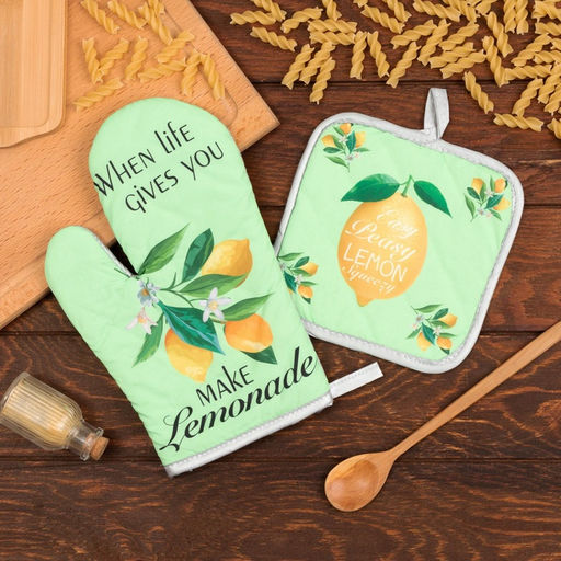 Кухонный набор Доляна Lemon, прихватка 17×17 см, рукавица 26×16 см,100% п/э