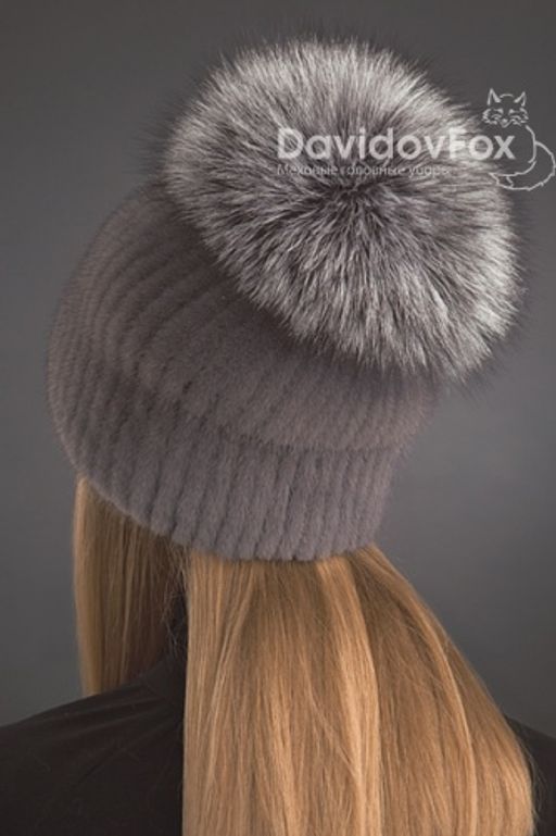 Шапка Буратино норка орнамент серо-голубая