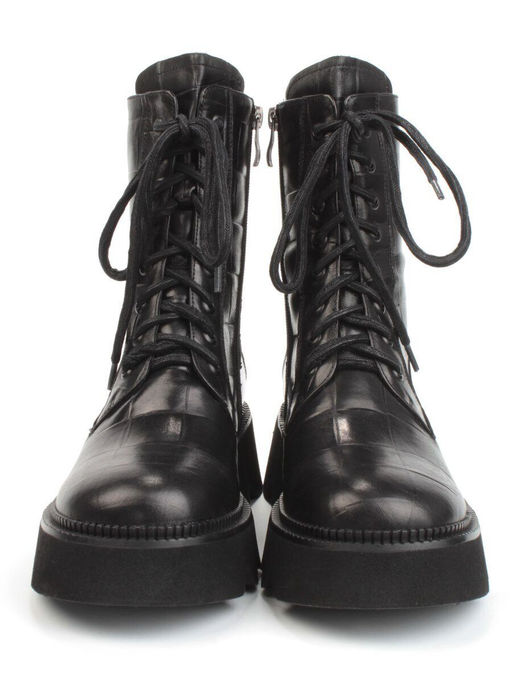 01-C1110-1 BLACK Ботинки демисезонные женские (натуральная кожа, байка)
