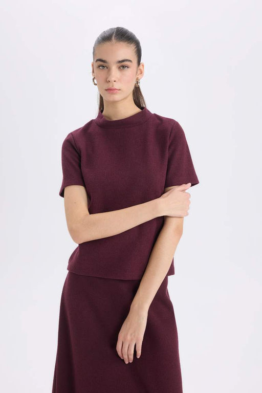 Slim Fit Slim Fit Полуводолазка Повседневная футболка с коротким рукавом - Defacto фото 4