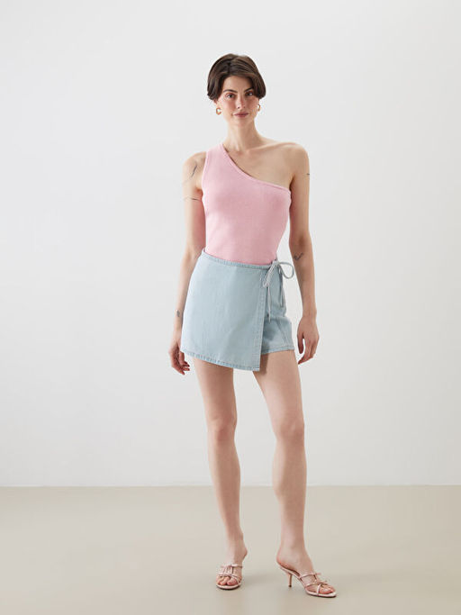 Tek Omuz Crop Kad?n Triko Atlet