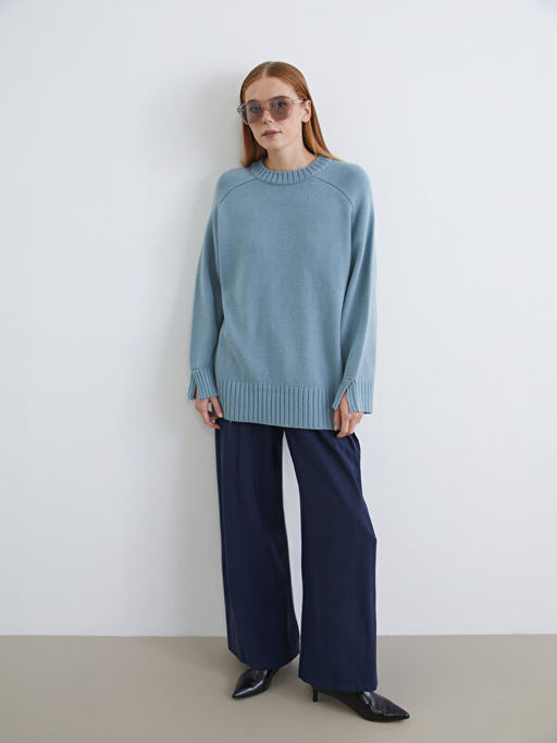 Bisiklet Yaka Oversize Kad?n Triko Tunik