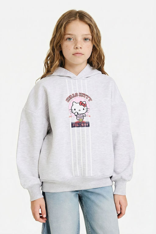 Hello Kitty Oversize Geni_ Kal_p Kap__onlu S_rt Bask_l_ __i Yumu_ak T_yl_ Sweatshirt K_z _ocuk - Defacto фото 3