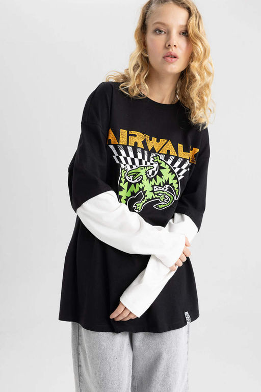 Футболка оверсайз с круглым вырезом и длинными рукавами Cool Airwalk - Defacto фото 4