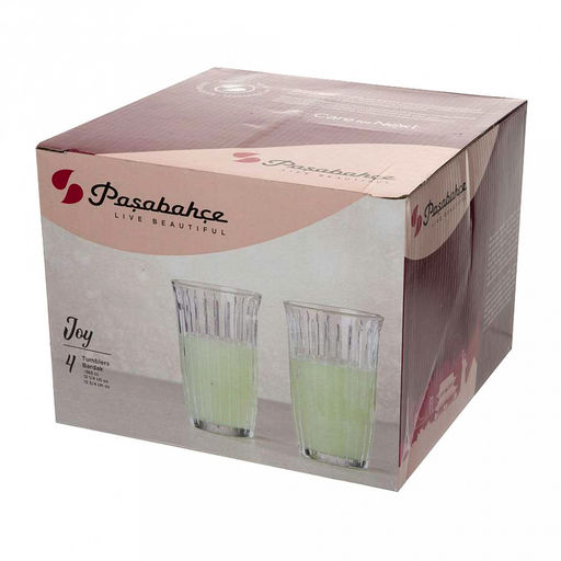 "Джой (Joy)" Стакан стеклянный 365мл, набор 4шт, цветная коробка, Pasabahce (Россия)