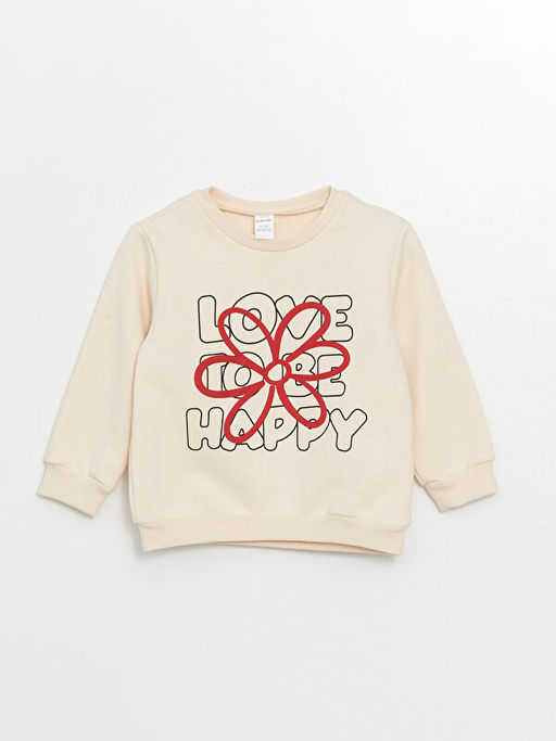 Bisiklet Yaka ?i?ekli K?z Bebek Sweatshirt ve Pantolon 2li Tak?m - Waikiki фото 2