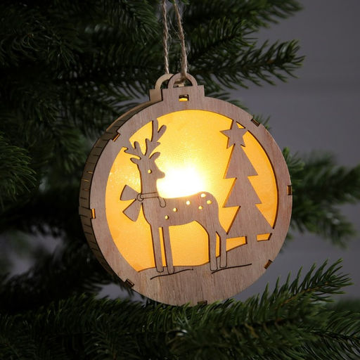 Ёлочная игрушка Оленёнок в лесу, 12х12 см, 1 LED, от батареек, свечение тёплое белое