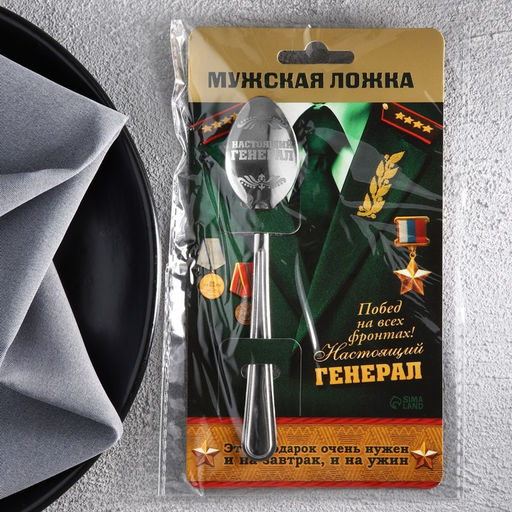 Цена за 2 шт. Ложка чайная с гравировкой Настоящий генерал, на подарочной открытке, 3?14 см