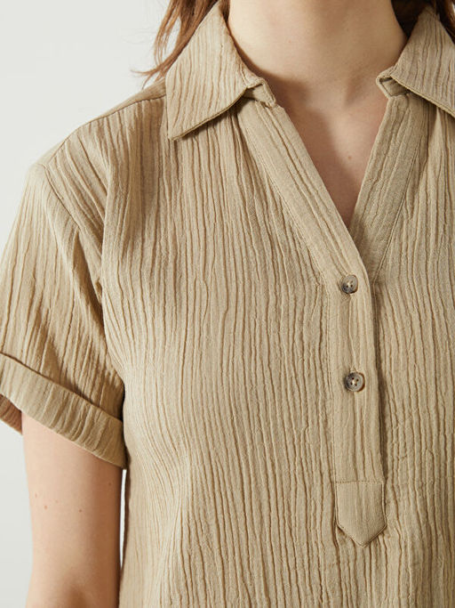 G?mlek Yaka Dokulu Oversize Elbise