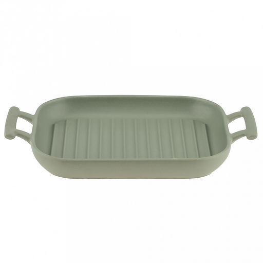 Форма для запекания керамическая "Модерн" 500мл, 21,5х18х3см, гриль, прямоугольная, 2 ручки, общая длина 27,3см, зеленый, в коробке (Китай)