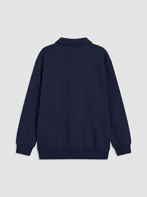 Polo Yaka Bask?l? Erkek ?ocuk Sweatshirt