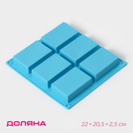 Форма для выпечки Доляна «Фигуры.Прямоугольник», силикон, 22×20.5×2.5 см, 6 ячеек (5.5×8 см), голубая