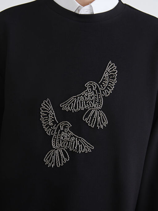 Bisiklet Yaka Ta?l? Oversize Kad?n Sweatshirt