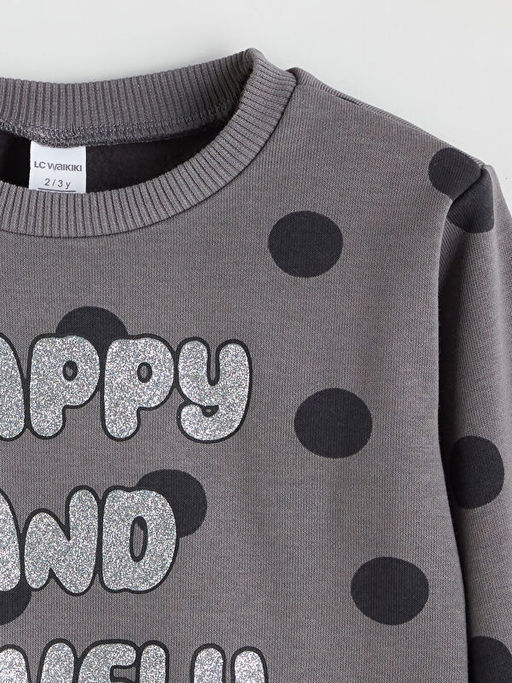 Bisiklet Yaka Bask?l? K?z ?ocuk Sweatshirt