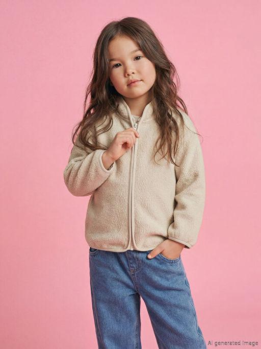 Bisiklet Yaka K?z ?ocuk Fermuarl? Sweatshirt