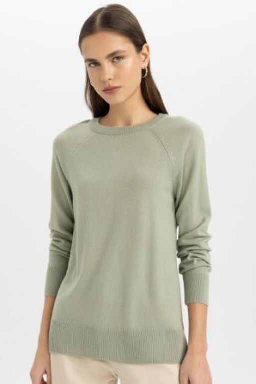 Yumusak Dokulu Bisiklet Yaka Reglan Kol Basic Duz Triko Kazak