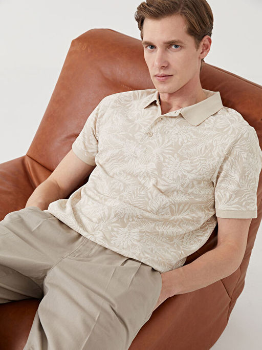 Polo Yaka K?sa Kollu Desenli Pike Erkek Ti??rt