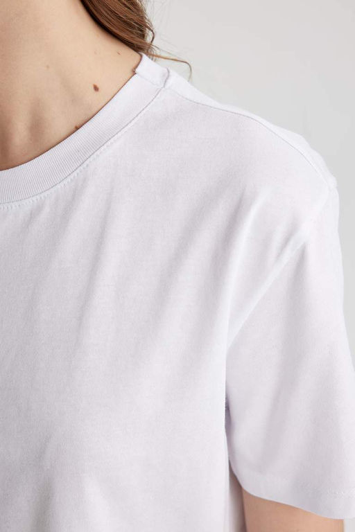 Базовая футболка из чесаного хлопка с короткими рукавами и круглым вырезом стандартного кроя - Defacto фото 5