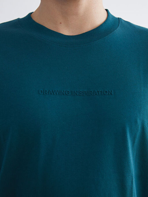 Bisiklet Yaka Bask?l? Penye Erkek Ti??rt