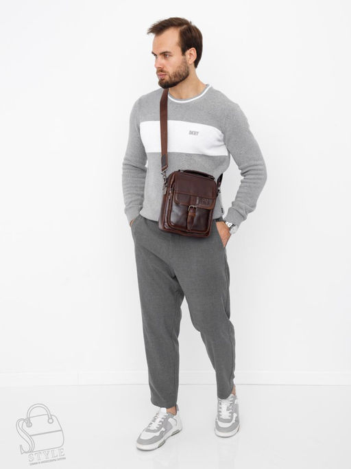 Сумка мужская кожаная 8612S brown Fuzhiniao