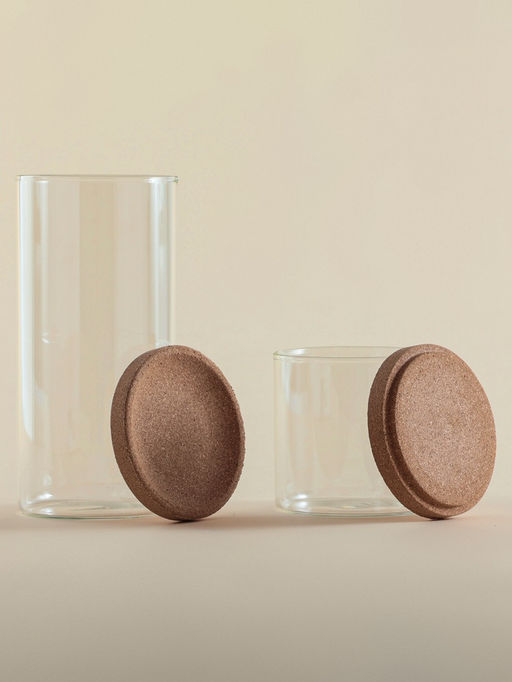 Банки для сыпучих SL Home «Алькорноке», 2 банки 280 ми, 2 банки 650 мл, с пробковой крышкой, на подставке, стекло, прозрачные