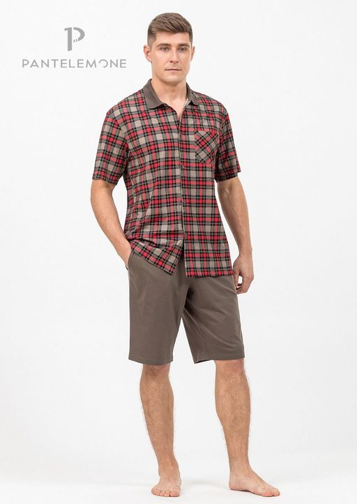 Домашний мужской комплект PDKB-298 Клетка синяя/Синий