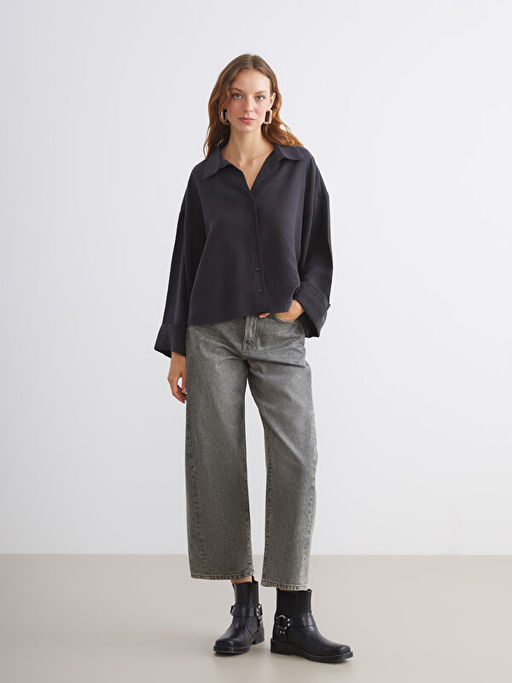 Oversize Modal Kar???ml? Kad?n G?mlek