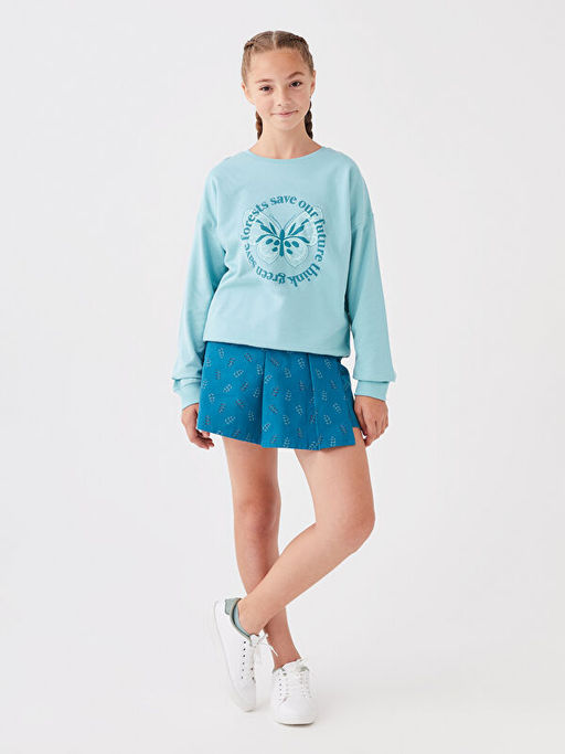 Bisiklet Yaka Bask?l? Uzun Kollu K?z ?ocuk Sweatshirt - Waikiki фото 2
