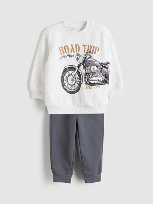 Bask?l? Erkek ?ocuk Sweatshirt ve E?ofman Alt?