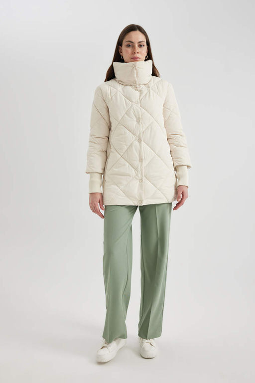 Водонепроницаемая стеганая куртка-пуховик с воротником-стойкой - Defacto фото 2