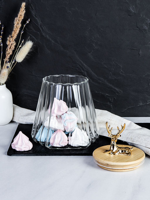 Банка для сыпучих бамбуковая крышка с фигуркой 800 мл 13х11 см / 7606 /уп 48/ новогодняя