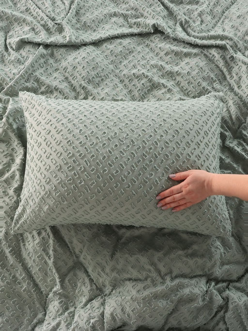 Постельное бельё 1.5 спальное, Тафтинг квадрат, ручная работа, 143?215 см,150?230 см,50?70 см-2 шт., зелёное, 110 г/м? - Lovelife фото 3