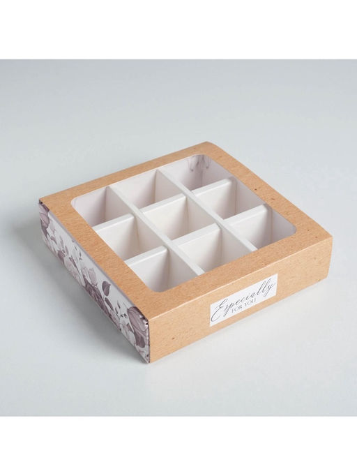 Цена за 5 шт. Коробка для конфет, кондитерская упаковка, 9 ячеек, Special for you, 14.5×14.5×3.5 см