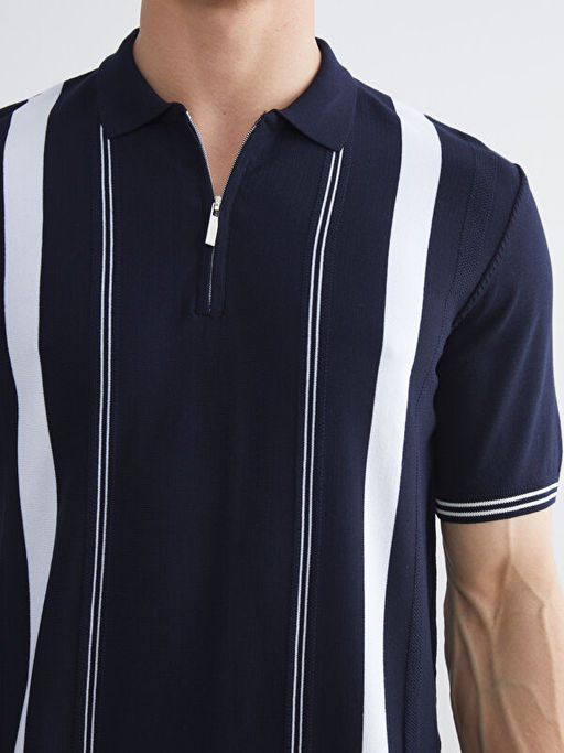 Polo Yaka K?sa Kollu ?izgili Erkek Triko Kazak